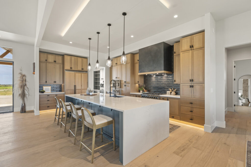 Close-up of custom kitchen cabinetry and hardware